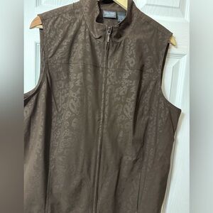 Additions by Chico's Full Zip Vest Stretch Sleeveless Animal Print Brown Size 3
